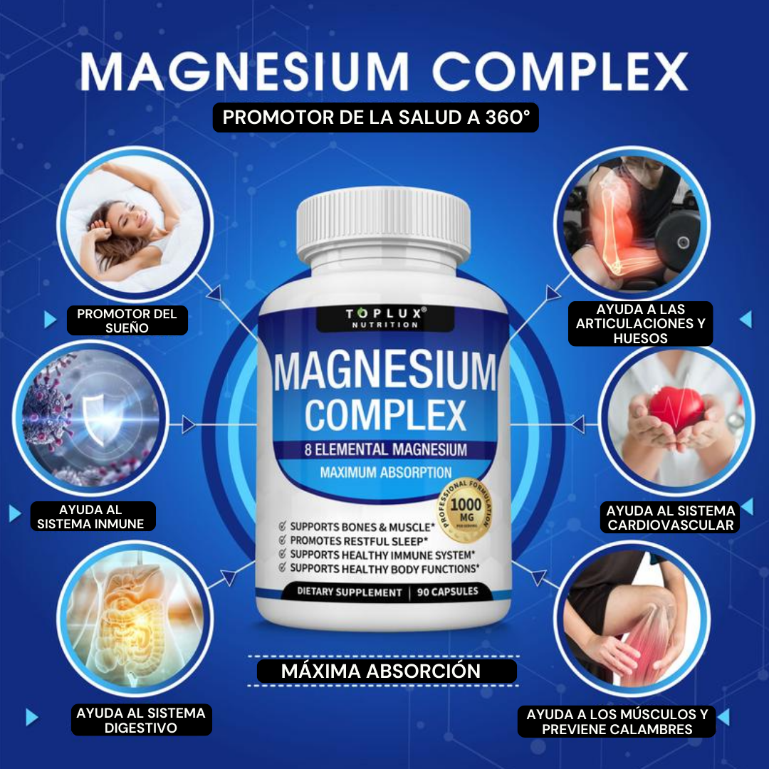 Magnesium Complex – Suplemento de Magnesio 8 en 1 | Máxima Absorción (90 cápsulas)